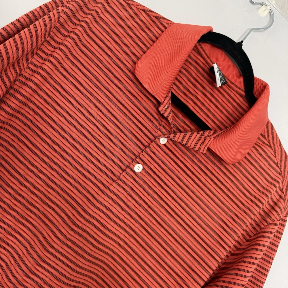 Nike Golf Dri-Fit Polo Shirt Mens Large Red Black Stripe Swoosh